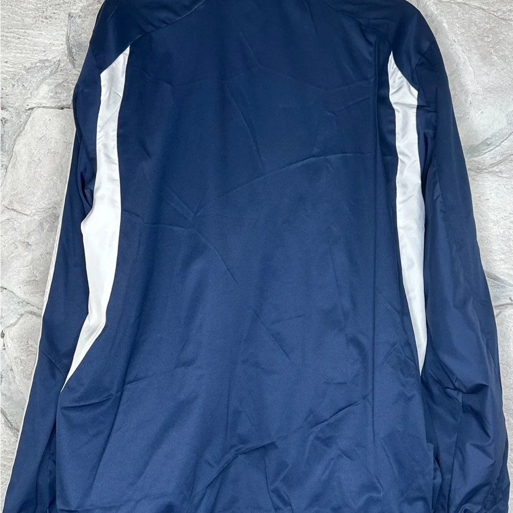 adidas | Men’s 3 Stripe Navy & White Windbreaker With Hidden Hood, Size L